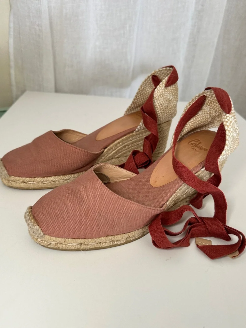 Castañer Carina Wedge Espadrilles in Dusty Rose Pink with tie straps size 38